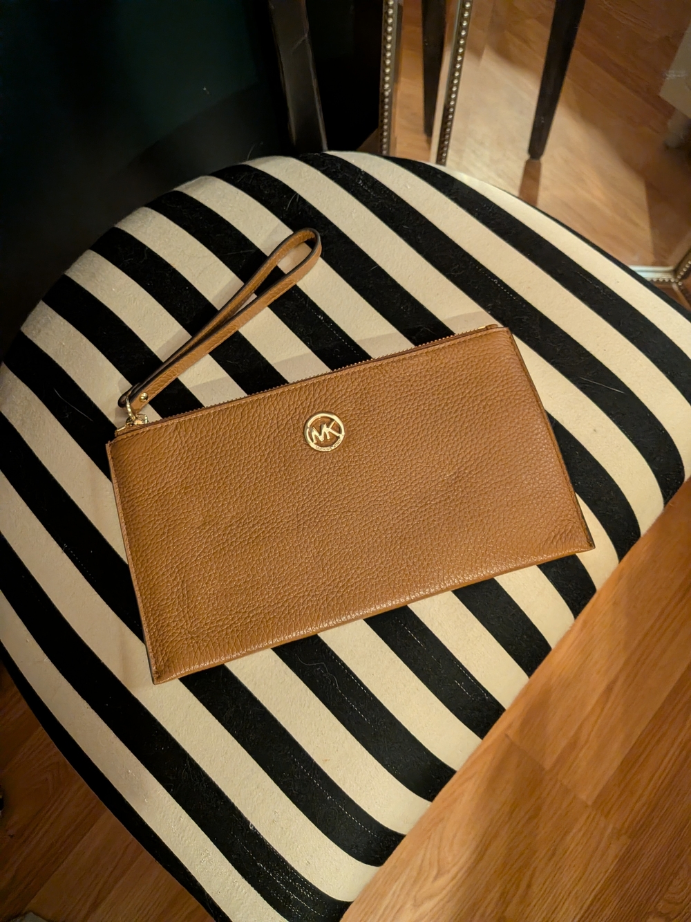 MK Brown Leather Wristlet Pouch